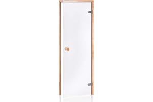 Amilano Saunatür CLASSIC Hochwertige Glastür 8mm inkl. Zarge Vollholz Leicht Einstellbar DIN Links Rechts (70x200, Erle/Klar)