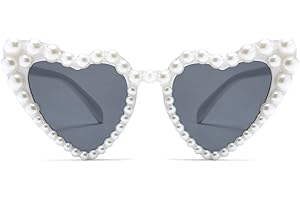 Long Keeper Retro Herz Sonnenbrille Perle - Vintage Sonnenbrille Damen Herzform mit Perlen Vintage Herzbrille Party Aesthetic UV400 Schutz