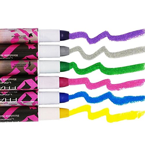 Haare Kreide – Metallic Glitter temporäre Haarfarben – Randkreide – kein Durcheinander – in Dichtstoff gebaut – Arbeiten auf allen Haarfarben – Farbe Essentials Set (6 Farben) plus Einweg-Handschuhen & Einweg-Umhange Von SySrion - 7