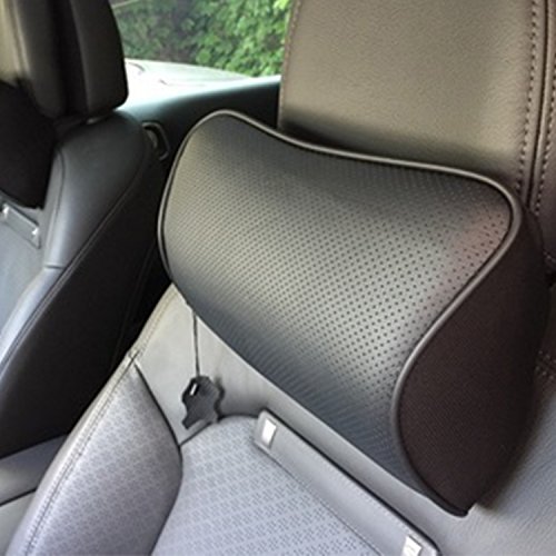 Koyoso Nackenkissen Auto Kopfstütze Halsstutze Kissen Gedachtnis Schaum Echtes Leder Ergonomisches Nackenstützen – Schwarz - 7