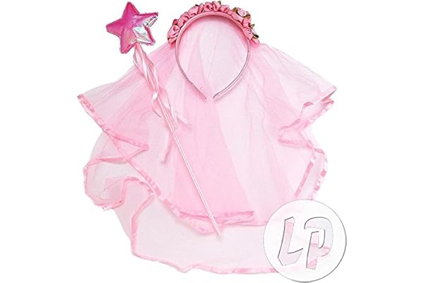 DIADEME Voile ET Baguette Princesse Deguisement Rose Etoile