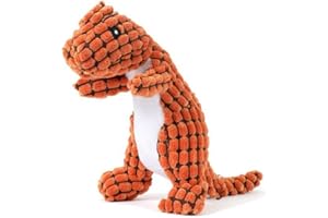 CONSTPROG 2024 - Nuevo dinosaurio indestructible y robusto, juguetes chirriantes interactivos duraderos en forma de dinosaurio para masticadores agresivos, felpa suave e irrompible (naranja)