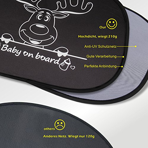 BAYTTER® 2 Stück Auto Baby Sonnenschutz + Sonnenblende Babyaufkleber mit „Baby on Board“ Sonnenschutzblende für Baby mit Saugnäpfen Anti-UV Schutz - 3