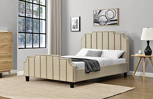Unmatchable Designer Linen Fabric Double King Size Sleigh Bed Brown or Beige (Beige, King)