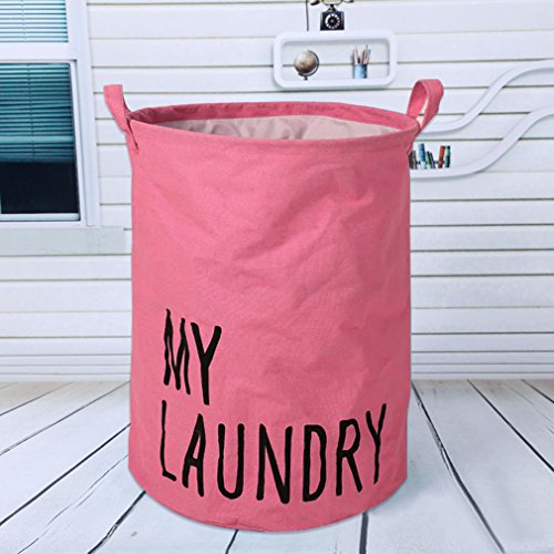 Wäschekorb mit Deckel, Soriace® Faltbar Baumwoll-Leinen Wäschekiste / Spielzeug Aufbewahrung / Kleidung Halter / Wäschesammler / Wäschebox / Wäschetonne / Wäschekorb Kinderzimmer ( Runde, Rosa )