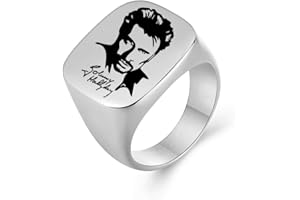 AFSTALR Johnny Hallyday Bague Chevalière Homme Acier Inoxydable Anneau Bague Sceau avec Signature Johnny Le Boss Rock