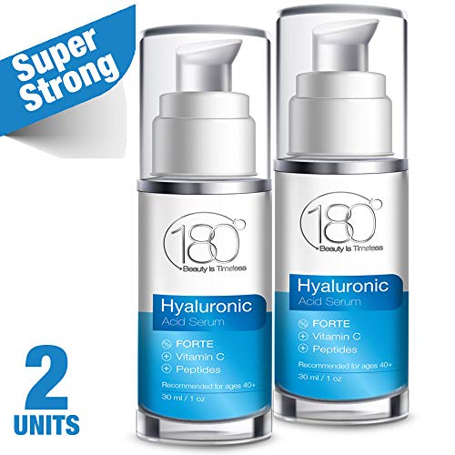 Pack de 2 - Ácido Hialurónico y Vitamina C Serum Forte por 180 Cosmetics - deshacerse de las arrugas de día 1 de edad 40 +, SUPER fuerte concentrado anti envejecimiento suero con ácido hialurónico 1oz