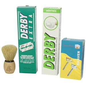 Shaving Factory SF291 Double Edge Safety Razor/Shaving Factory Hand Made Shaving Brush XS Derby Shaving Cream Menthol… - Image 5