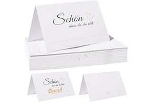 Fyshird 50 Stück Tischkarten Geburtstag Schön, Dass Du Da Bist! mit Herz - Platzkarten Hochzeitsdeko Tisch Namenskarten zum Beschriften Tischdeko für Hochzeit Konfirmation Kommunion - 11 * 8.5cm
