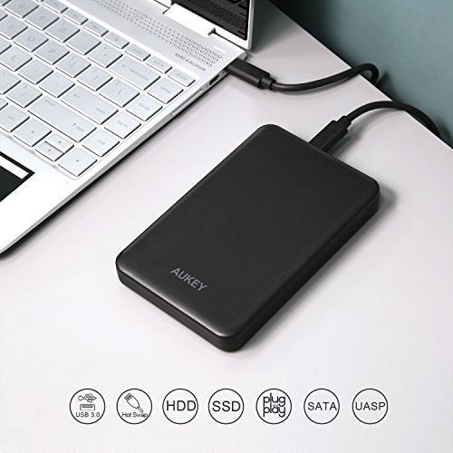 AUKEY Festplattengehäuse USB C 2,5-Zoll Festplatte Externes Gehäuse mit USB C Kabel für 7 & 9.5 mm 2.5” SATA HDD / SSD Kompatibel mit Windows und MAC Systems ( Schwarz ) - 3