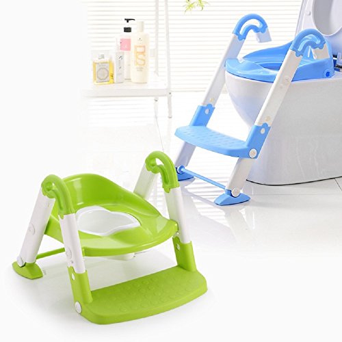 3 in 1 Removable Children Baby Toilet Traning Ladder Step Kids Toilet Potty Seat Chair Kids Toddler Step Ladder for Ages 12 Months and Over (Green)