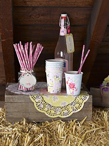 Talking Tables Truly Scrumptious Floral Pappbecher für eine Tee Party, Pink/Gelb (12 Stück) - 2