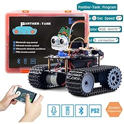 Keywish Panther-Tank Robot for Arduino UNO Project Smart Car Kit with Tutorial,Uno R3 Board,Line Tracking Module, Ultrasonic Sensor,Bluetooth Module,Great Educational Stem Toys for Boys and Girls