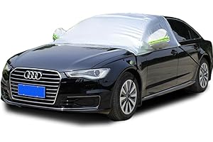 Konnfeir Windshield Cover Half Car Cover with Cotton Sunshade Cover Car Body Cover Waterproof Dustproof UV Resistant Snow Cover All Weather Universal (Sedan/Hatchback)