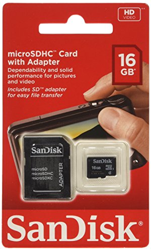 SanDisk microSDHC 16GB Class 4 Speicherkarte (inkl. microSD zu SD Adapter)