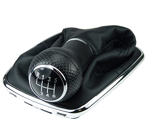 L & P Car Design L&P A253-6 Schaltsack Schaltmanschette Schwarz Schaltknauf 6 Gang 12mm kompatibel mit VW Golf 4 IV Chrom Rahmen Knauf Plug Play Ersatzteil für 1J0711113