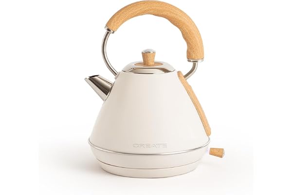 CREATE/KETTLE RETRO M/Bouilloire électrique Blanc cassé/Ébullition rapide, capacité 1l, arrêt automatique, filtre anti-calcaire, arrêt automatique, indicateur de niveau d'eau, Ø17,2 cm, 1200 W