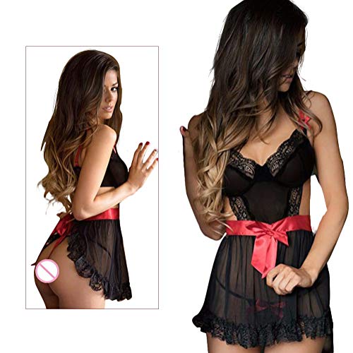 EVBEA Lingerie Femme Sexy Erotique Nuisette Babydolls en Dentelle Grande Taille Babydoll Obsessiveen, Noir, 3XL
