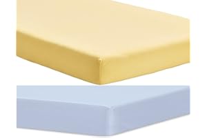 Dudu N Girlie Next to Me Crib Fitted Sheets For Chicco | Next2me Fitted Sheets 51x85cm| Jersey Soft Bedsheet Hypoallergenic Elasticated Breathable Fitted Cot Sheets (Pack of 2, Yellow & Blue)