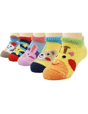 5 Paar Baby Socken von 12-24 Monaten , Kuschelsocken , Dicke Warme babysocken mit Antirutsch-Noppen