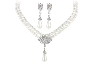 TOFBS Conjunto Collar Pendientes Perlas Lágrima Cristales Brillantes Flor Elegante Nupcial Mujer Joyería