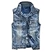 Produktbild Luckycat Herren Jeans Denim Weste Fashion Jeans Casual Herren Freizeit Weste Herren Weste Jeansweste Ärmellos Vintage Zerrissen Löcher Street Cowboy Jacke Beiläufig Fashion Biker Outwear