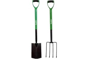 MAXLAND GardNTool 2 Piece Carbon Steel Fork and Spade Digging Set for Garden and Lawn Versatile Tools for Gardeners Strong Tough and Durable Metal