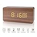 Produktbild LED Holz Digitaler Wecker USB Digitaluhr 3 Stufen einstellbare Helligkeit Voice Touch Uhrzeit/Datum / Woche/Temperatur anzeigen für Zuhause Schlafzimmer Office Kids Teens(Braun)