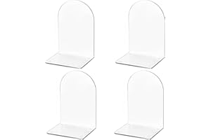 Deefongo Acryl Buchstützen, 4 Stück für Regale, Bücherregale und Schreibtisch-Organizer - Klare, Transparent Bücherstützen für Bücher und Heimbürobedarf