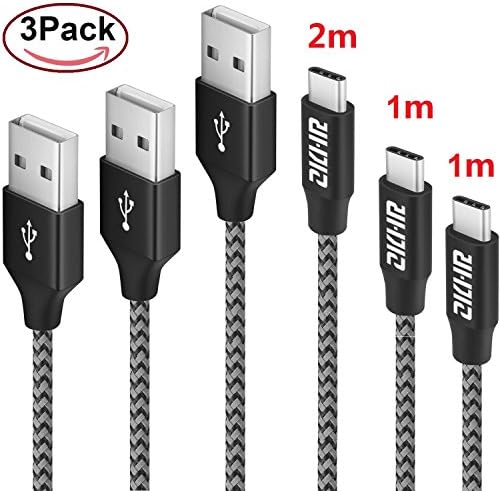 [3Pack] Type C Cable,ZKHR®Nylon Braided USB C Charger Cable Fast Charging Cord for Samsung Galaxy S8 Plus/Note 8 LG G5/6 Nexus5X/6P Huawei Nokia ChromeBook Pixel Nintendo Switch and More USB C Devices