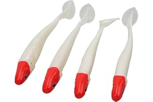 DRFEIFY T-Tail Lures Miękki Zestaw Silikonowych Przynęt z 4 Lekkimi Przynętami Stawowymi (Czerwona Głowa Białe Ciało)