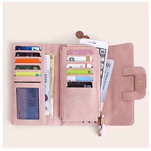Women Wallet,Charminer Fashion Large Capacity PU Multi-slots Button Hand Wallet Purse Bag Card Holder Case For 5.5-inch Smartphone Pink