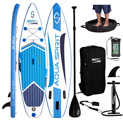AQUA SPIRIT iSUP 335cm x 84cm x 15cm Stand up Gonflable Surf Planche de Paddle pour Adulte Unisexe Débutant intermédiaire Charge Max 155KG avec Pagaie Réglable, Matelas à Langer