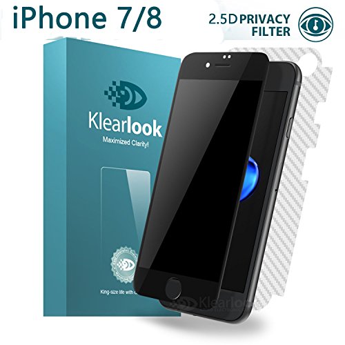 iPhone 7 Screen Protector/iPhone 8 Screen Protector, KlearlookÂ® [Case Friendly Series] Anti-Spy and Peeping Privacy Proof Edge-to-Edge Coverage Tempered Glass Screen Protector With Privacy Protection + [Update for Back] Full Coverage Carbon Fibre Sticker Protector for iPhone 7/iPhone 8 [Black Frame]