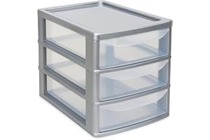 SIDSONS A4 PLASTIC STORAGE DRAWERS DRAW TOWER UNIT OFFICE DESKTOP TABLETOP HOME SCHOOL GARAGE MODULAR & PORTABLE DRAWERS DESK ORGANIZER SLIM A4 SIZE 2|3|4|6|8 TIERS (Sliver/Clear, A4 Slim 3 Drawers)