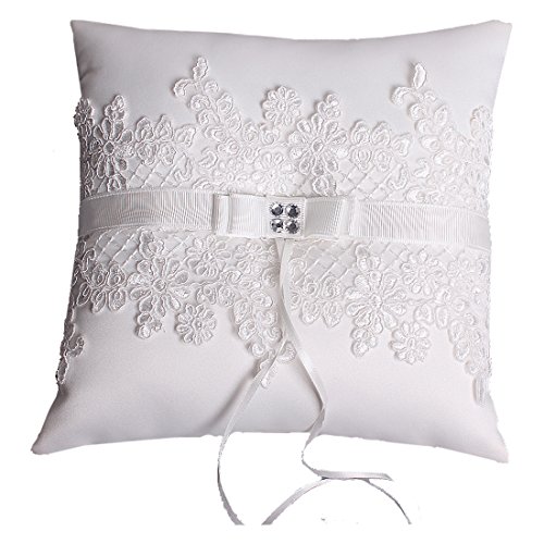 Hochzeit Ringkissen Kissen with Embroider Flower and Mesh 21cm*21cm---Ivory
