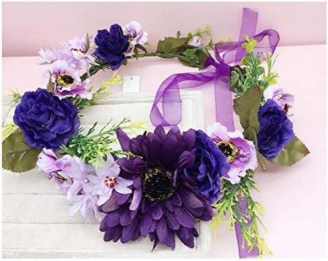 GCF® Garland Bridemaid Flower Bridal Wreath Manuellement Vacation Artificial Flower Rattan Head Wreath For Hair Floral Bridal Hair Accessory Wedding Flower Headpiece , purple