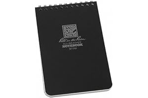 Rite in the Rain Wodoodporny notatnik z kieszonką na papier górna spirala wiązana 10 x 15 cm okładka czarna Polydura 19 grubość 100 stron 50 arkuszy Wire-o Binding Imperial & Metric linijki Covnersaion stół & mapa skala