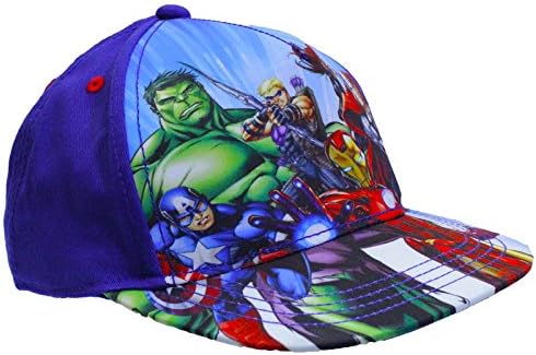 WGC Boys Marvel Avengers Baseball Cap featuring Iron Man Hulk Captain America Thor Blue (Age 8-12 Years)