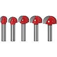 DingGreat 5Pcs 8mm Shank Round Nose Cove Core Box Router Bit, Round Groove Router Bit Cutter for Woodworking