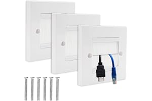 ADERTOS 3 PCS Brush Wall Plate Cable Passthrough Wall Outlet, Wall Mounted Brush Faceplate, Single Gang Cable Access Strap, Tidy Cable Pass Through Insert, Standard White Wallplate with White Brushes