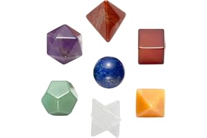Crocon Mix Seven Chakra 7Pcs Platonic Solids Crystal Geometry Set, Platonic Solids Sacred Geometric Stones for Meditation Reiki Balancing Healing Chakra Stone Cleansing Spiritual Good Luck (15-20 mm)