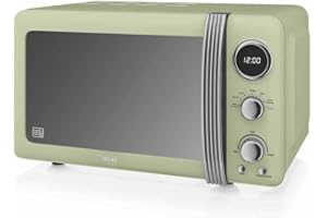 Swan SM22030LGN Retro LED Digital Microwave with Glass Turntable, 5 Power levels & Defrost Setting, 20L, 800W, Green