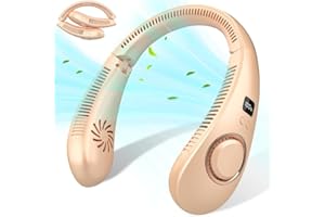KOURIC Ventilateur Pliable Portable Cou,Petit Ventilateur sans Pale Batterie USB Puissant et Silencieux Casque Design,Ventilateurs de Tete Compact avec Affichage LED,Idee Cadeau Pour Femmes et Hommes Marron
