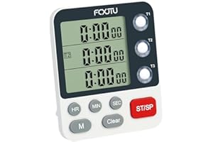 FCXJTU Digital Triple Kitchen Timer, 3 Channels Count UP/Down Stopwatch Timer, Dual Cooking Timer, Large Display, Loud Volume Alarm and Flashing Light with Magnetic Back, Stand, Battery Included