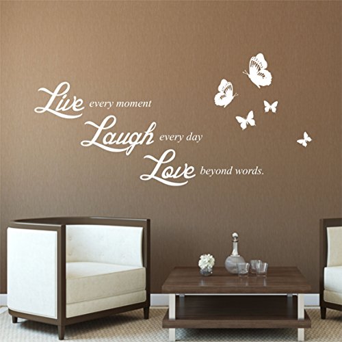 greenluup Wandtattoo in Weiß Spruch LIVE LAUGH LOVE Wandaufkleber Wandsticker Sprüche