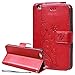 Produktbild SMART LEGEND iPhone 6 Plus/iPhone 6S Plus [Nicht für iPhone 6 / 6S] Hülle Handyhülle Schmetterling Weinstock Schutzhülle Rot Leder Flip Case mit Kartenfächer Magnet Standfunktion Etui