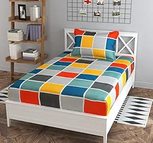 COZYCRADLE Glace Cotton 240 TC Single Bedsheet (90x60) with 1 Pillow Cover (18x28) Design 3