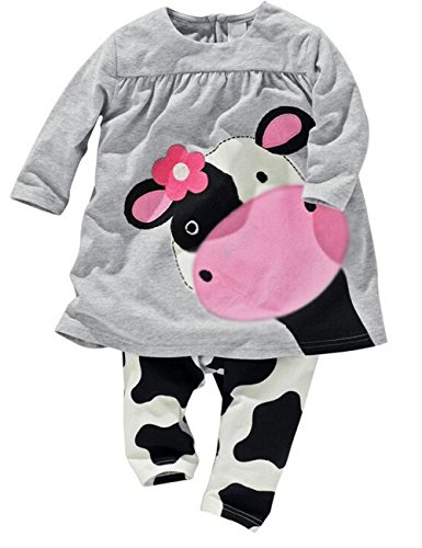 Cute 2PC Baby Kids Girls Milk Cow Long Sleeve Tops+Pants Outfit Clothes Homewear