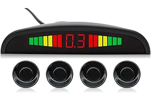 JOYX NAVI SXAUTO 4 Sensores de radar de aparcamiento | Detección de distancia pantalla LED Cocar | 4 sensores | Sonido de alarma de soporte (negro)